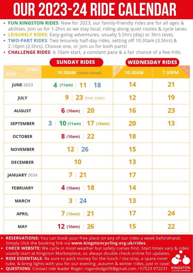 Come ride with us! 2023-24 cycling calendar revealed – Kingston Cycling ...